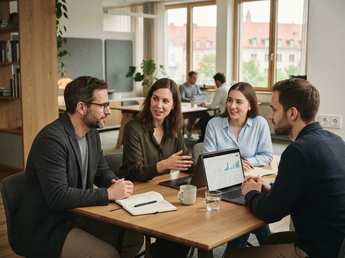 Lomira Xeno Team bei der Auswertung von Finanzdaten im Büro